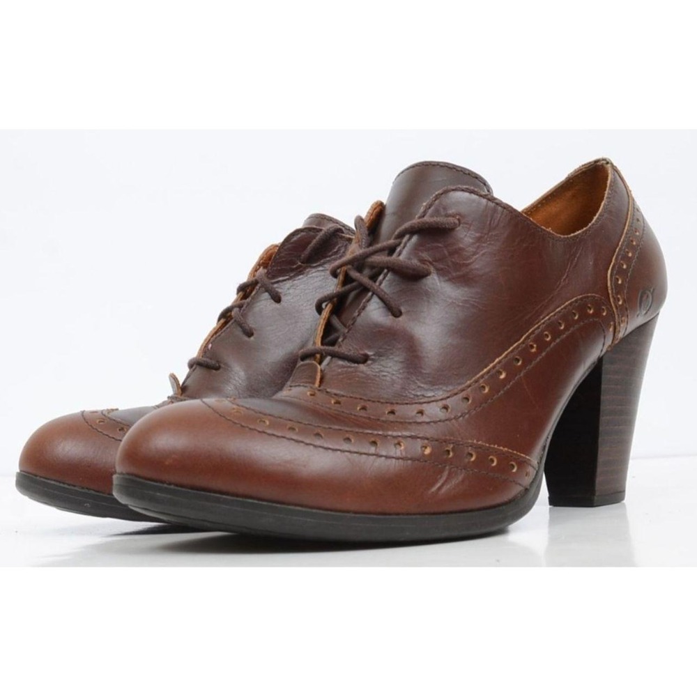Born Concept Women's 11B Brogue Preppy Brown Leather Heels Shoes Academia